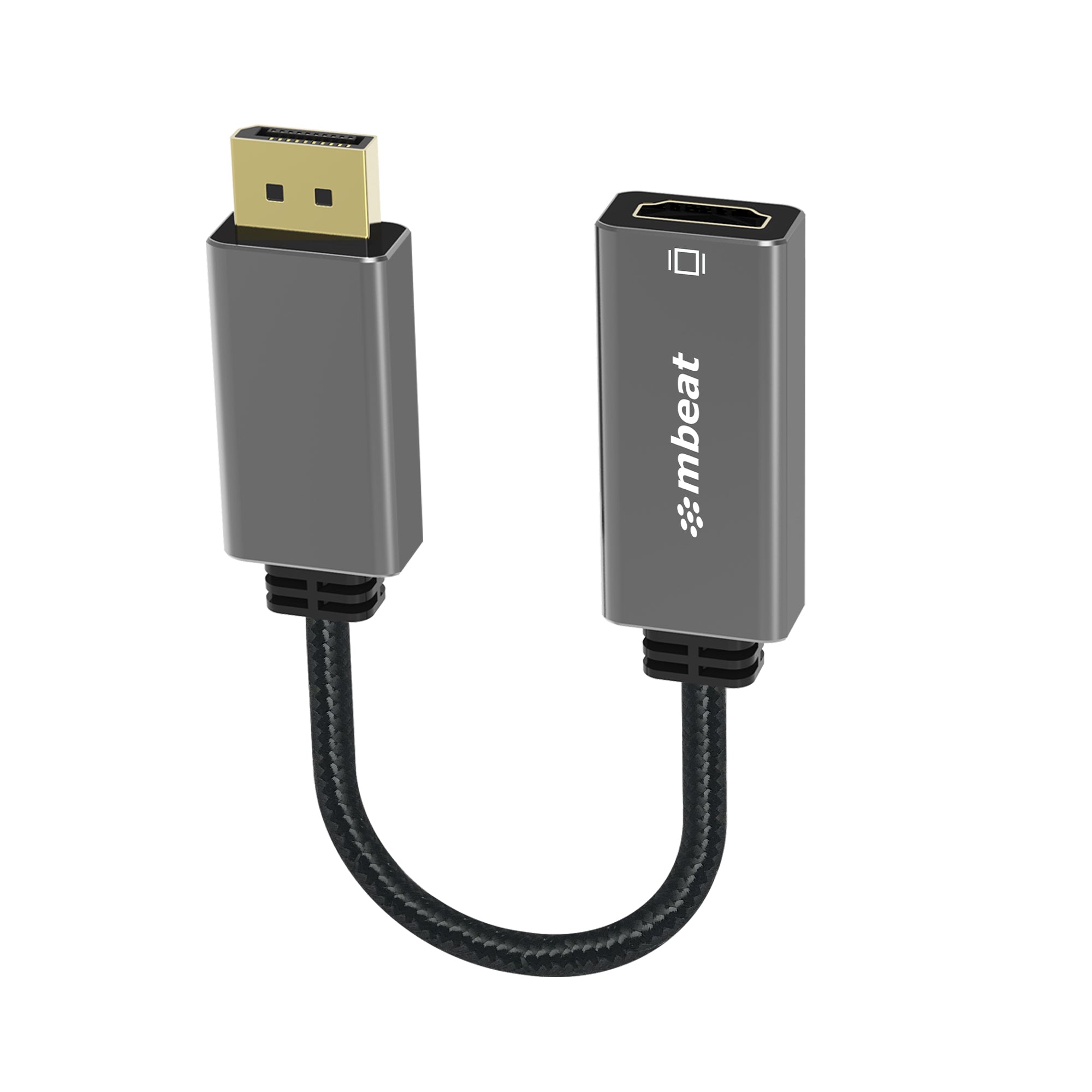 mbeat Elite Display Port to HDMI Adapter - Converts DisplayPort to HDMI Female Port, Supports 4K@60Hz (3840×2160),  Nylon Braided Cable - Space Grey mbeat Elite Display Port to HDMI Adapter - Converts DisplayPort to HDMI Female Port, Supports 4K@60Hz (3840×2160),  Nylon Braided Cable - Space Grey